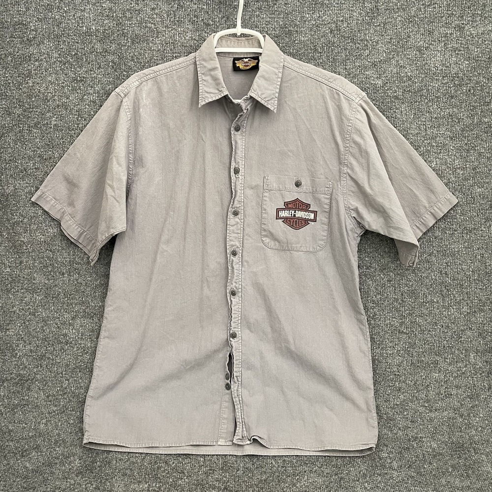 Vintage Harley Davidson Shirt Men's Sz M Button Up Motorcycle Graphic Gray